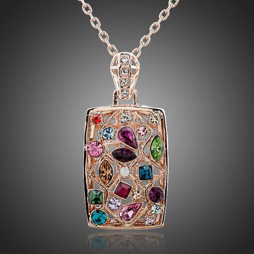 Rectangular Rainbow Crystals Necklace - KHAISTA Fashion Jewellery