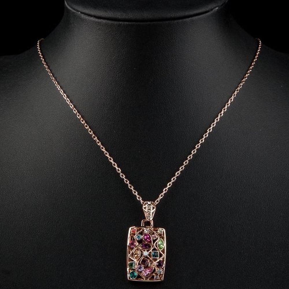 Rectangular Rainbow Crystals Necklace - KHAISTA Fashion Jewellery