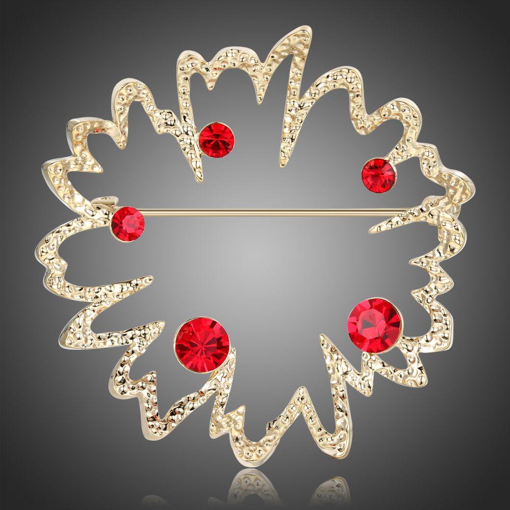 Red Austrian Rhinestone Flower Brooch - KHAISTA Fashion Jewellery