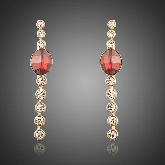 Red Crystal Oval Dangle Drop Earrings - KHAISTA Fashion Jewellery