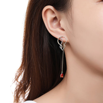 Red Cubic Zirconia Long Drop Earrings -KPE0392 - KHAISTA Fashion Jewellery