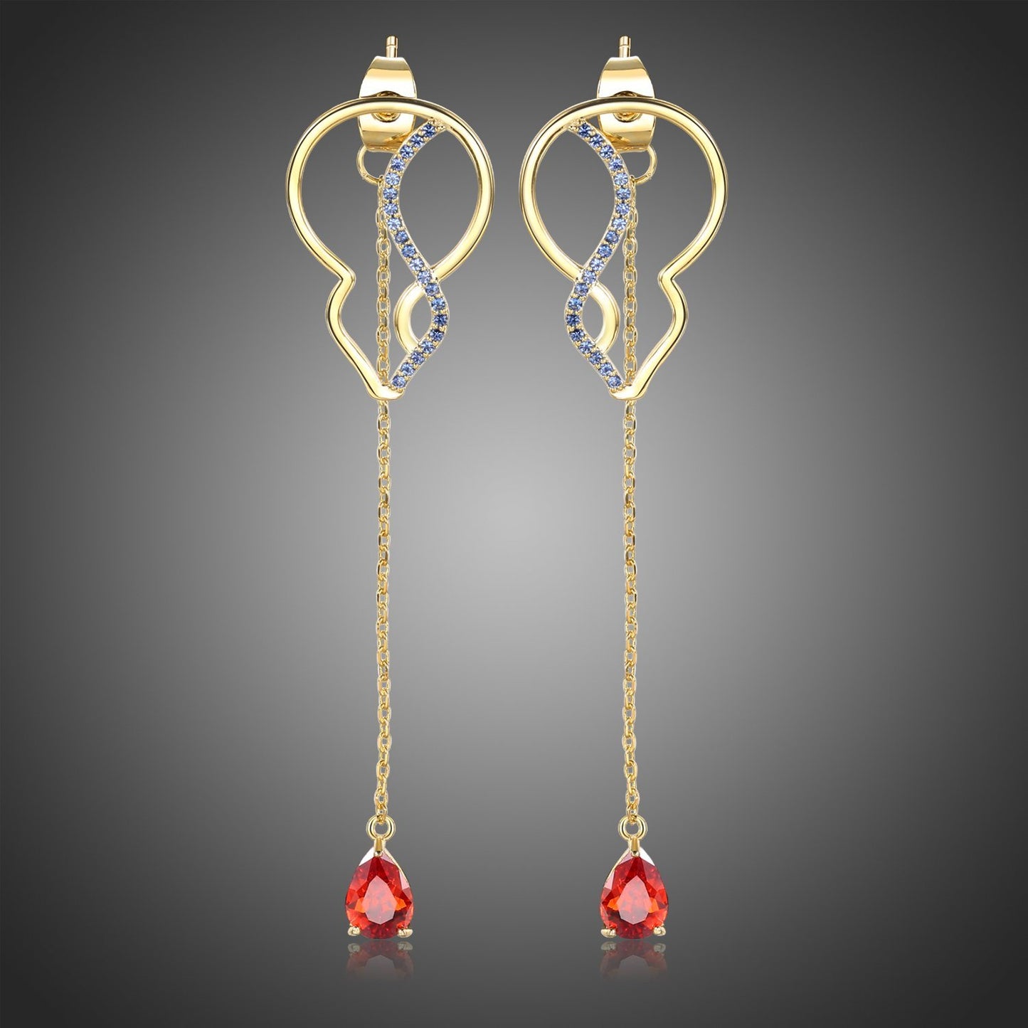 Red Cubic Zirconia Long Drop Earrings -KPE0392 - KHAISTA Fashion Jewellery