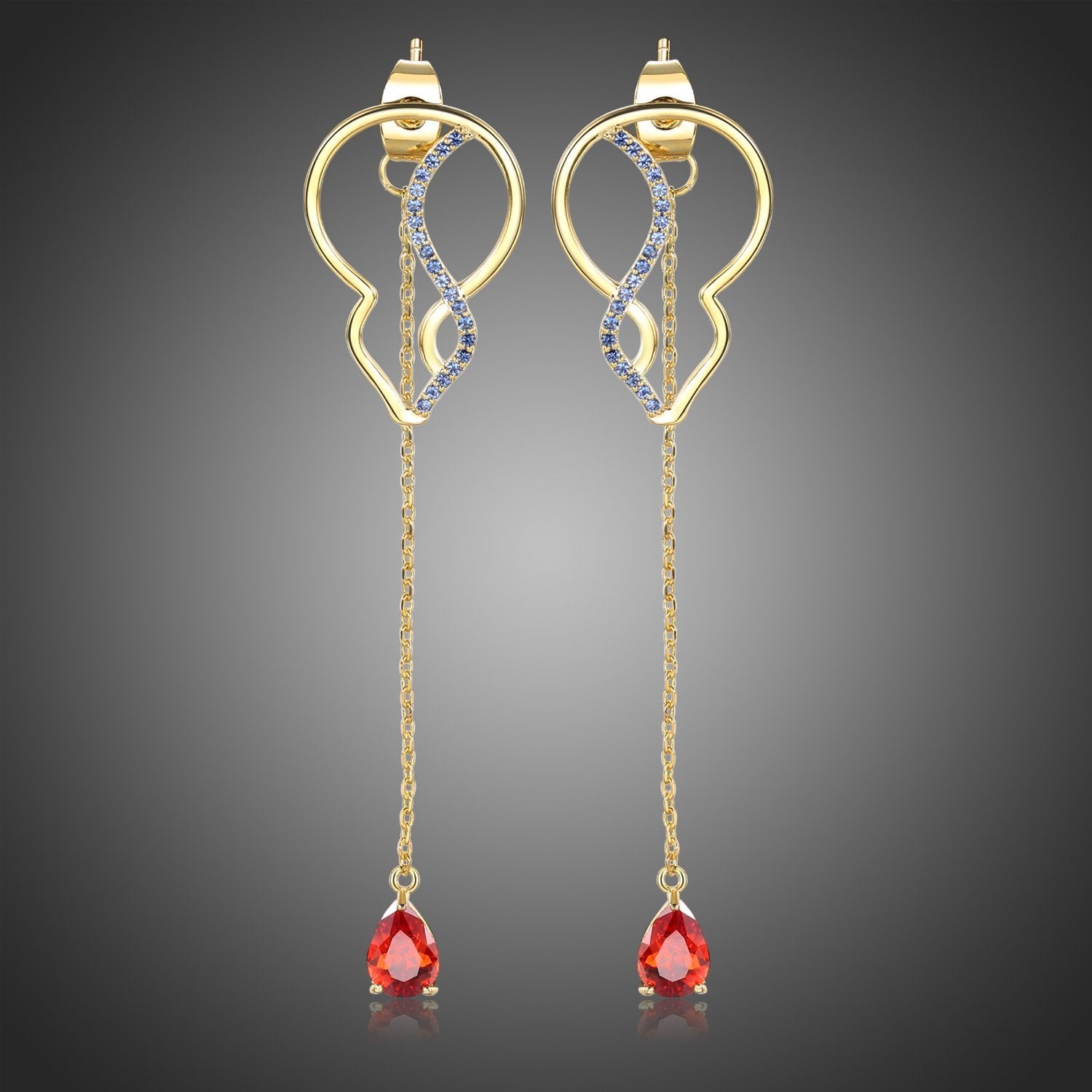 Red Cubic Zirconia Long Drop Earrings -KPE0392 - KHAISTA Fashion Jewellery