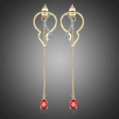 Red Cubic Zirconia Long Drop Earrings -KPE0392 - KHAISTA Fashion Jewellery