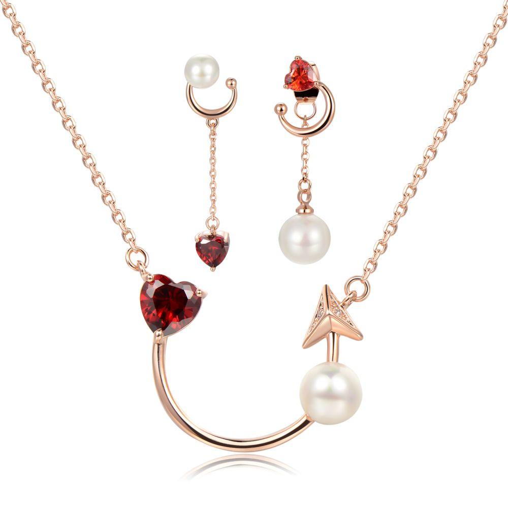 Red Zirconia Heart Jewelry Set -KFJS0278 - KHAISTA5