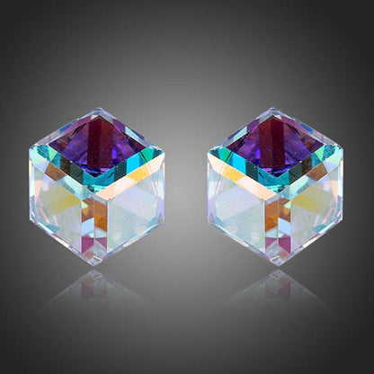 Retro Crystal Cube Stud Earrings - KHAISTA Fashion Jewellery
