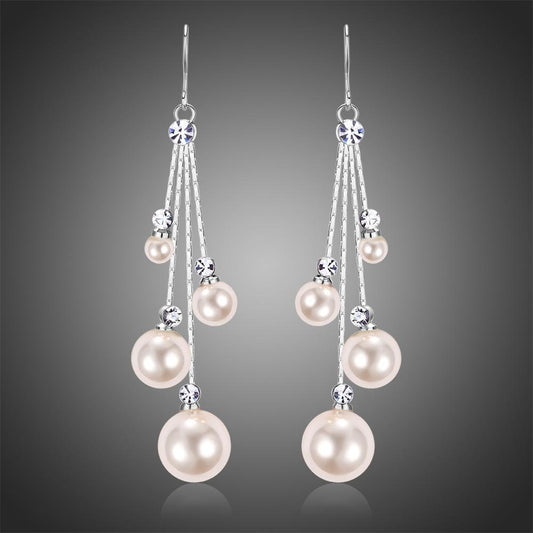 Rhinestone Pearl Drop Earrings -KPE0346 - KHAISTA Fashion Jewellery