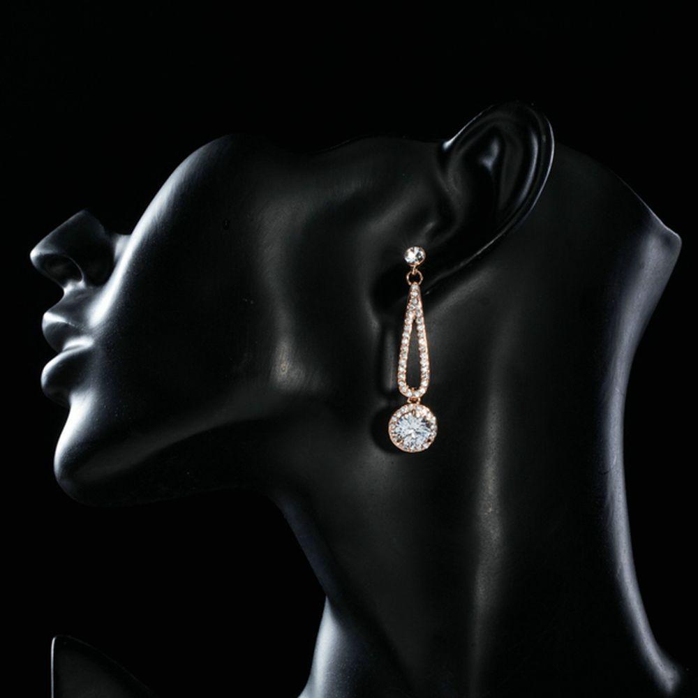 Rose Gold Cubic Zirconia Drop Earrings - KHAISTA Fashion Jewellery