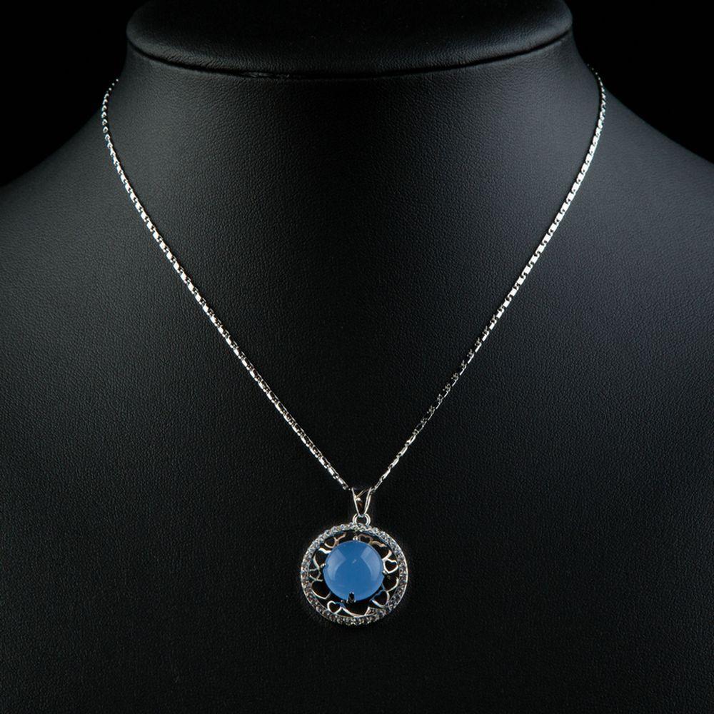 Round Blue Opal Pendant Necklace - KHAISTA Fashion Jewellery