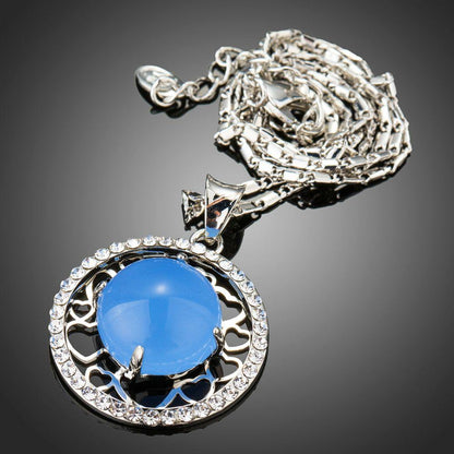 Round Blue Opal Pendant Necklace - KHAISTA Fashion Jewellery