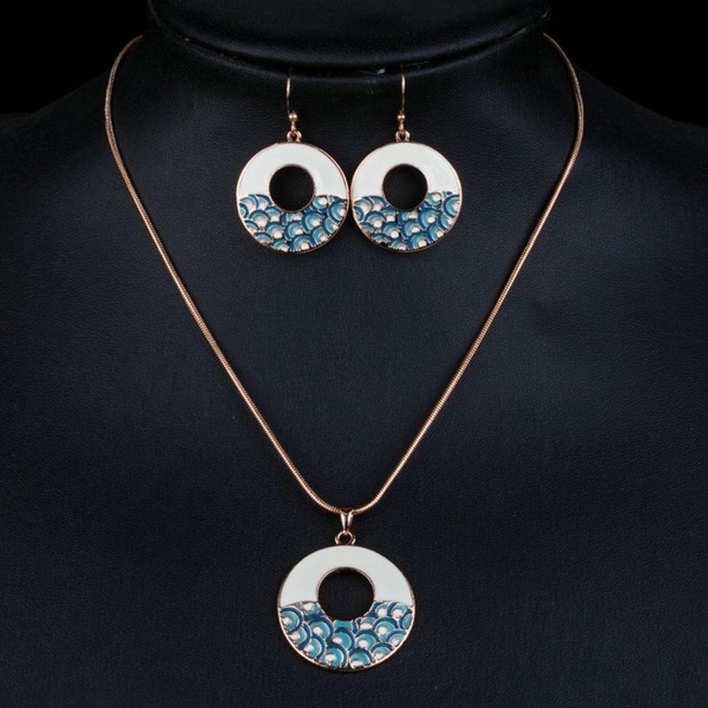 Round Blue Rainbow Drop Earrings & Pendant Necklace Set - KHAISTA Fashion Jewellery