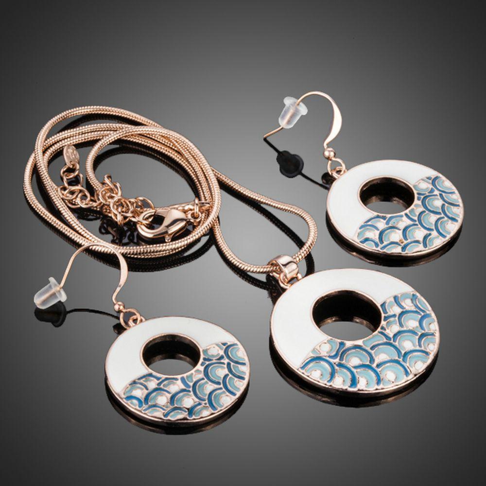 Round Blue Rainbow Drop Earrings & Pendant Necklace Set - KHAISTA Fashion Jewellery