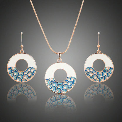 Round Blue Rainbow Drop Earrings & Pendant Necklace Set - KHAISTA Fashion Jewellery