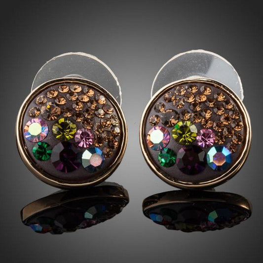 Round Chocolate Crystal Stud Earrings - KHAISTA Fashion Jewellery