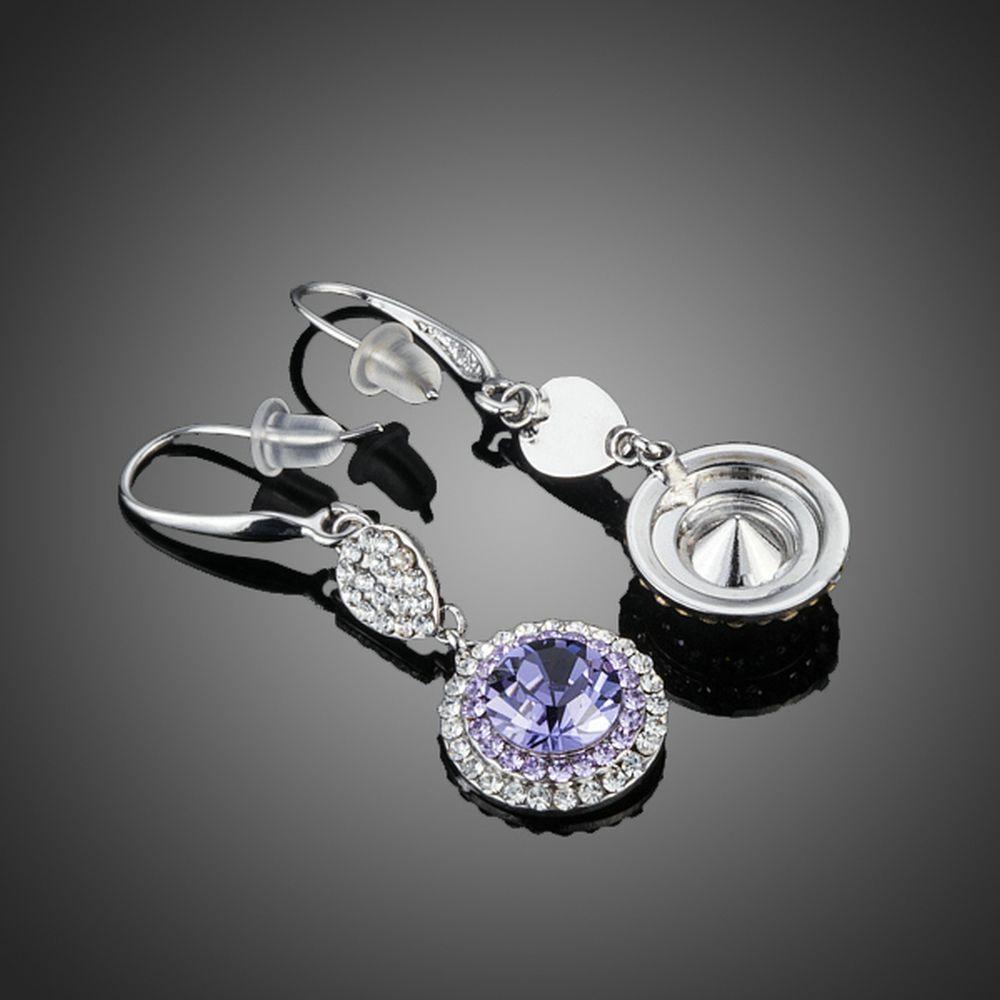 Round Purple Cubic Zirconia Drop Earrings - KHAISTA Fashion Jewellery