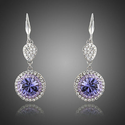 Round Purple Cubic Zirconia Drop Earrings - KHAISTA Fashion Jewellery