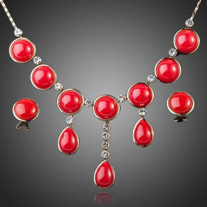 Round Red Earrings and Necklace Jewelry Set - KHAISTA Fashion Jewellery