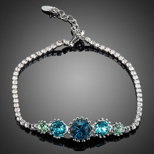 Round Sea Blue Studs Crystal Bracelet - KHAISTA Fashion Jewellery