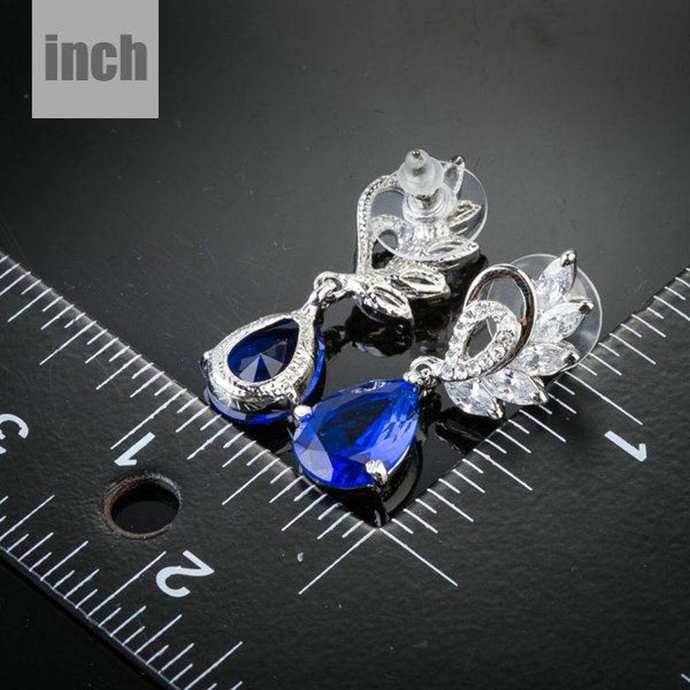 Royal Blue Cubic Zirconia Drop Earrings - KHAISTA Fashion Jewellery