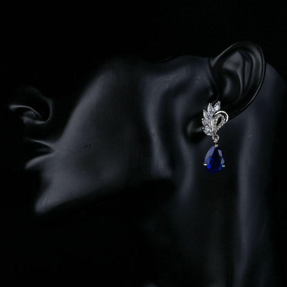 Royal Blue Cubic Zirconia Drop Earrings - KHAISTA Fashion Jewellery