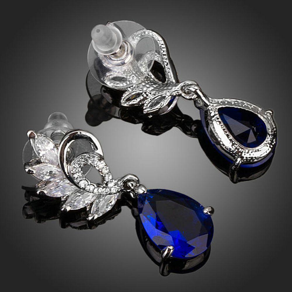 Royal Blue Cubic Zirconia Drop Earrings - KHAISTA Fashion Jewellery