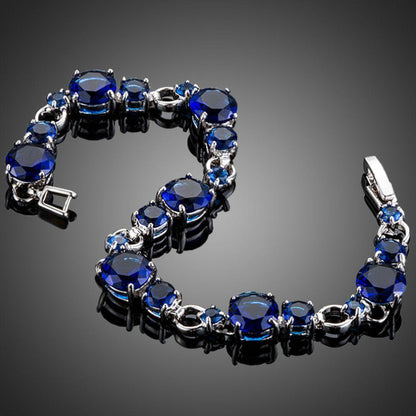 Royal Blue Toggle Clasp Cubic Zirconia Bracelet - KHAISTA Fashion Jewellery