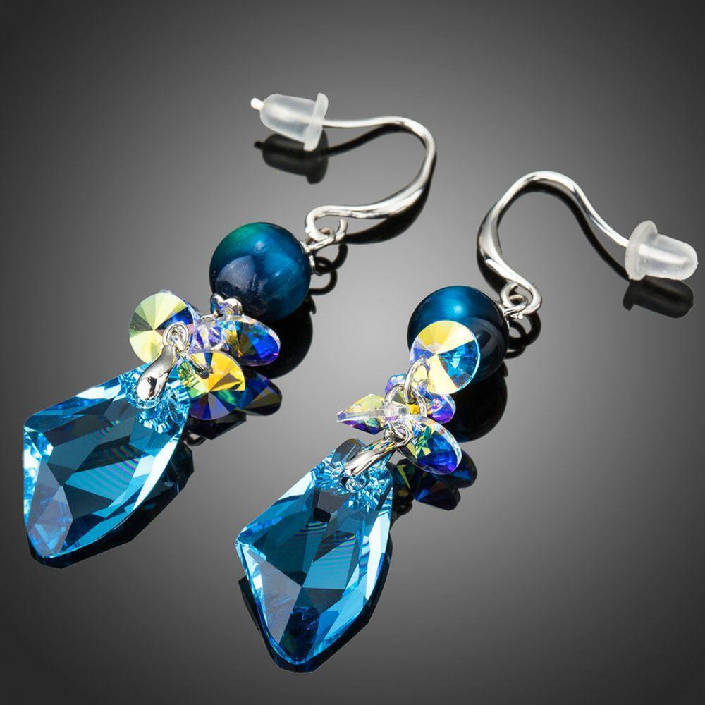 Sea Blue Crystal Drop Earrings - KHAISTA Fashion Jewellery