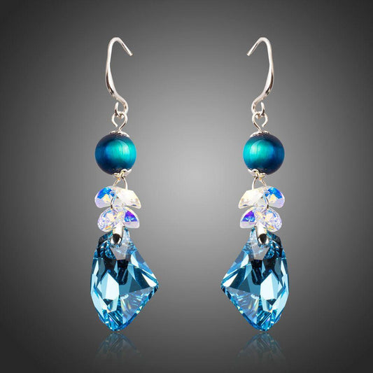 Sea Blue Crystal Drop Earrings - KHAISTA Fashion Jewellery