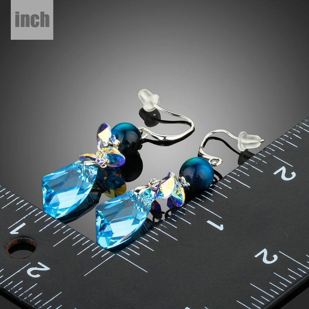 Sea Blue Crystal Drop Earrings - KHAISTA Fashion Jewellery