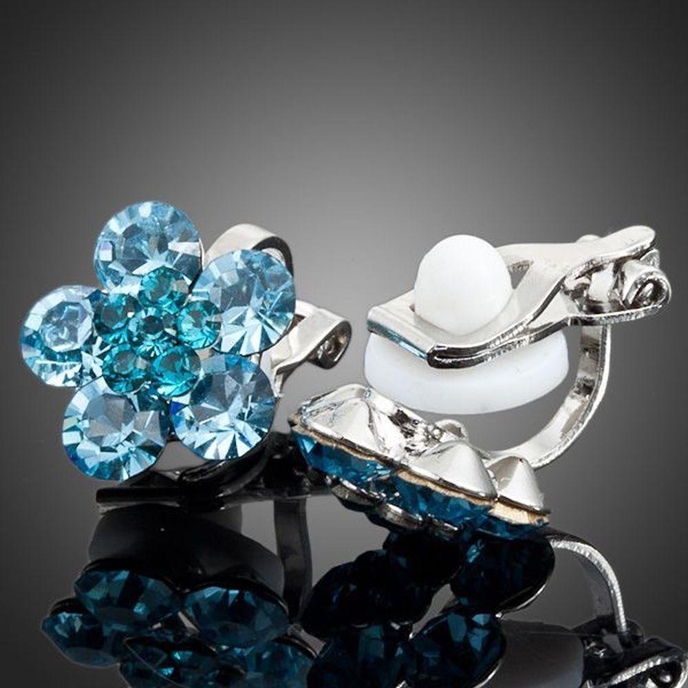 Sea Blue Crystal Flower Stud Earrings - KHAISTA Fashion Jewellery