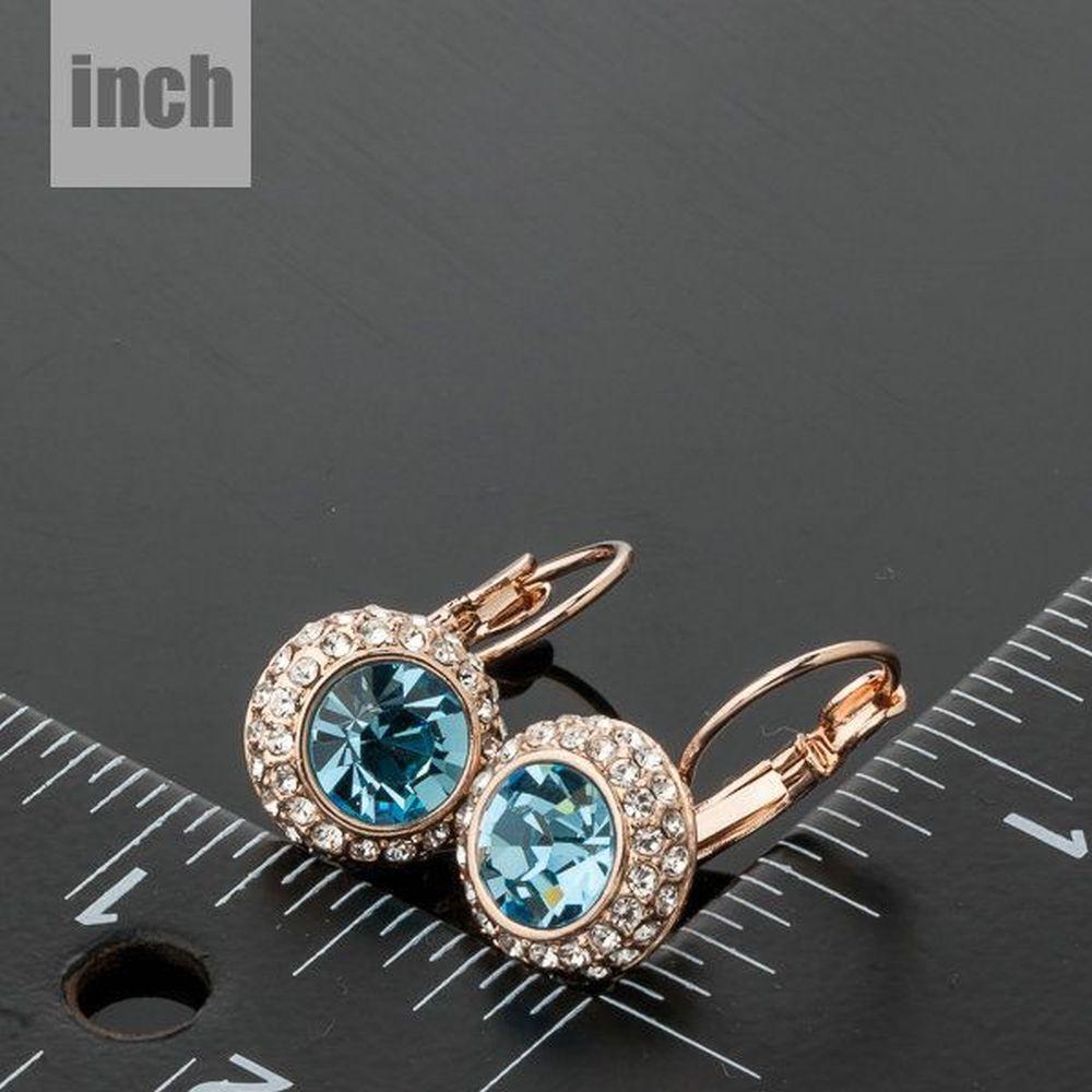 Sea Blue Round Crystal Earrings - KHAISTA Fashion Jewellery