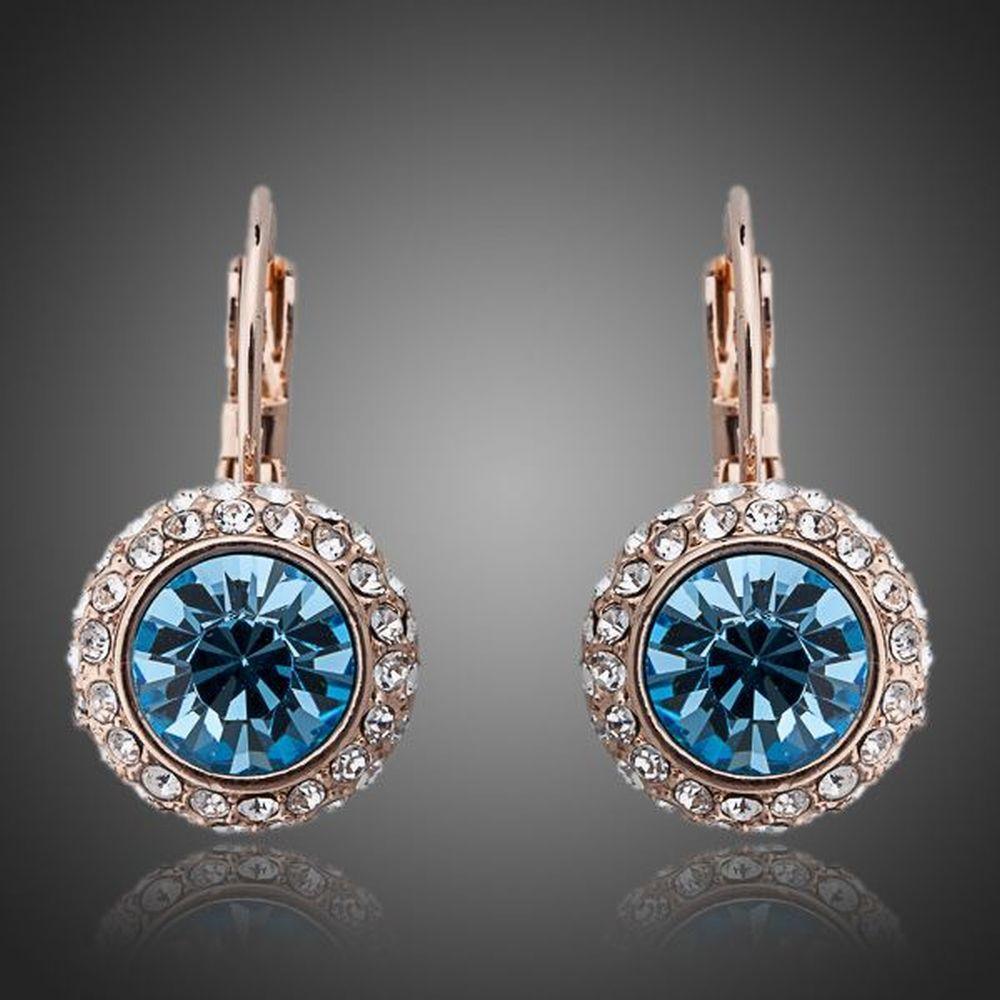 Sea Blue Round Crystal Earrings - KHAISTA Fashion Jewellery