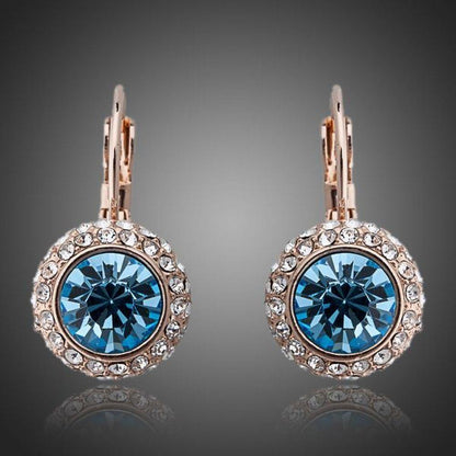 Sea Blue Round Crystal Earrings - KHAISTA Fashion Jewellery