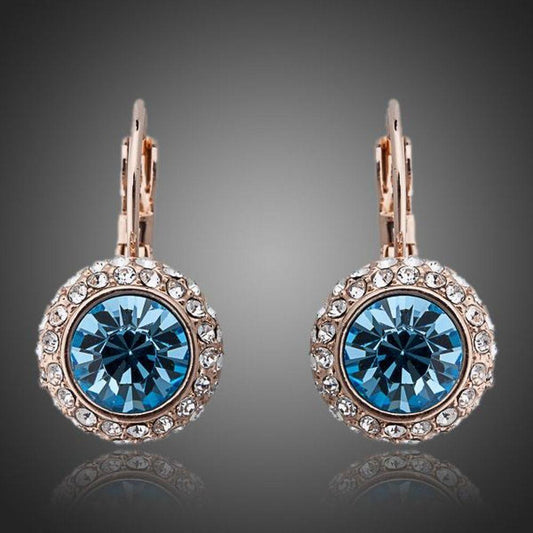 Sea Blue Round Crystal Earrings - KHAISTA Fashion Jewellery