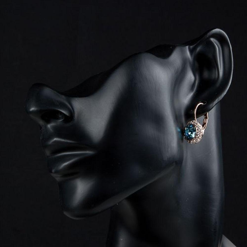 Sea Blue Round Crystal Earrings - KHAISTA Fashion Jewellery