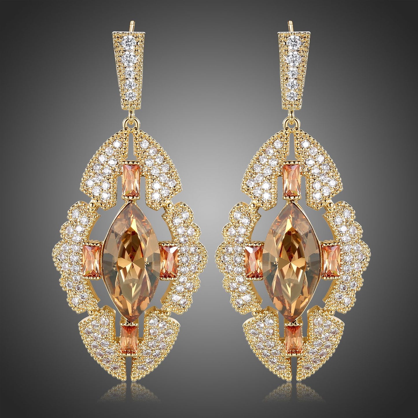 Shield Austrian Crystals Dangle Earrings -KPE0384 - KHAISTA Fashion Jewellery