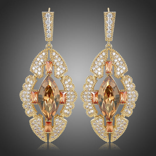 Shield Austrian Crystals Dangle Earrings -KPE0384 - KHAISTA Fashion Jewellery