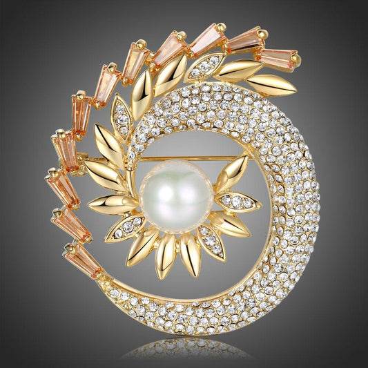 Shining Pearl Sunflower Brooch - KHAISTA Fashion Jewellery