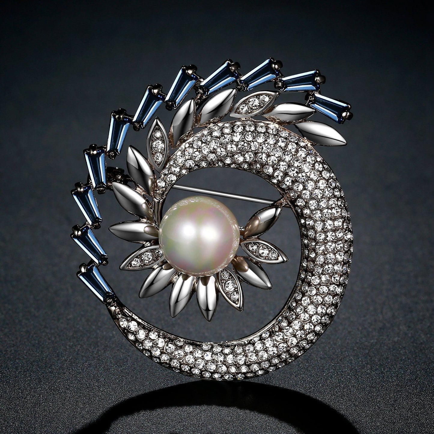 Shining Rhinestone Pearl Sunflower Large Brooch - KHAISTA Fashion Jewellery