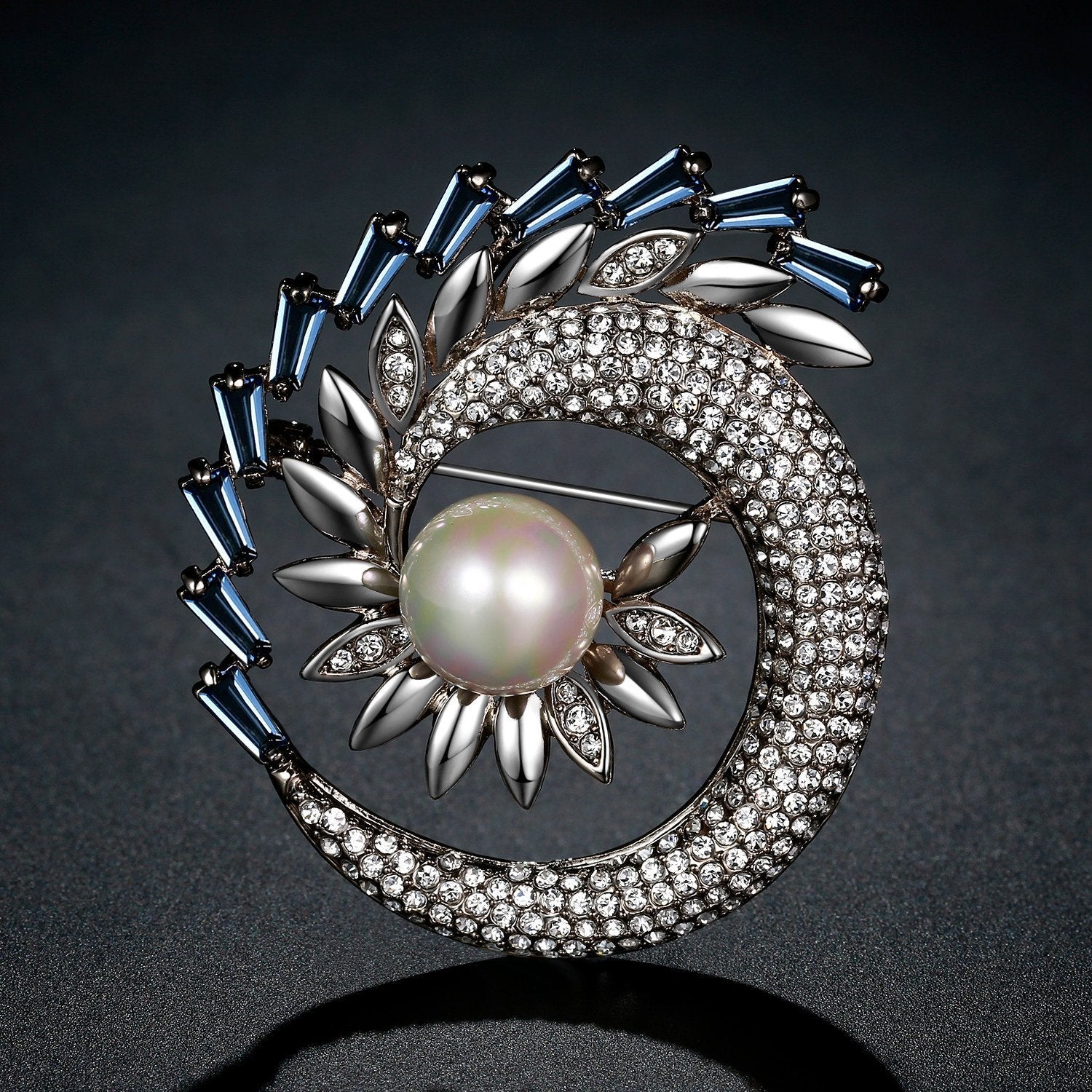 Shining Rhinestone Pearl Sunflower Large Brooch - KHAISTA Fashion Jewellery