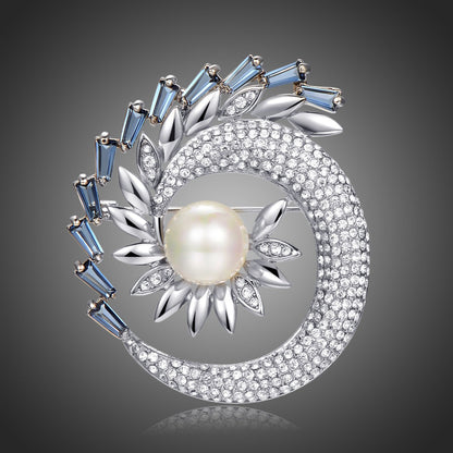 Shining Rhinestone Pearl Sunflower Large Brooch - KHAISTA Fashion Jewellery