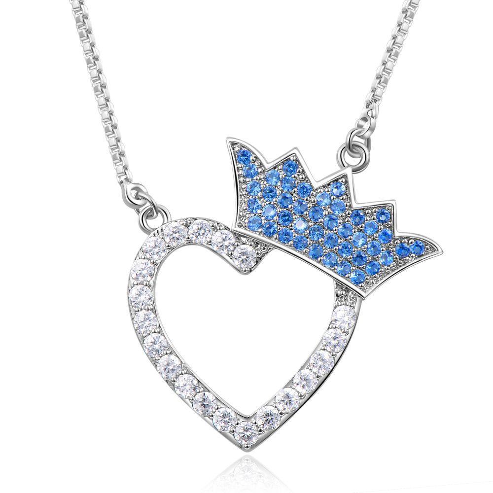 Silver Heart Crown Shaped Cubic Zirconia Necklace - KHAISTA Fashion Jewellery