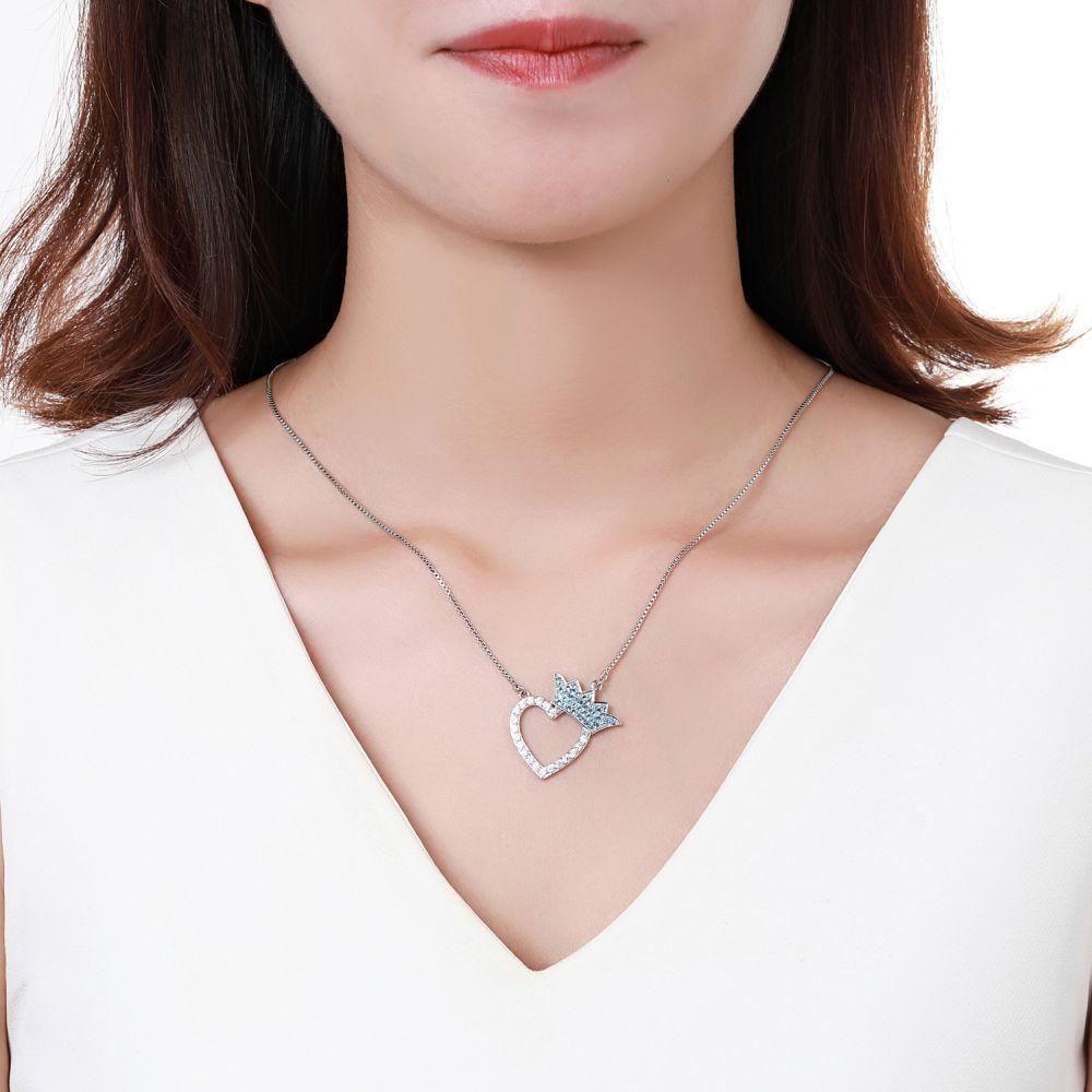 Silver Heart Crown Shaped Cubic Zirconia Necklace - KHAISTA Fashion Jewellery