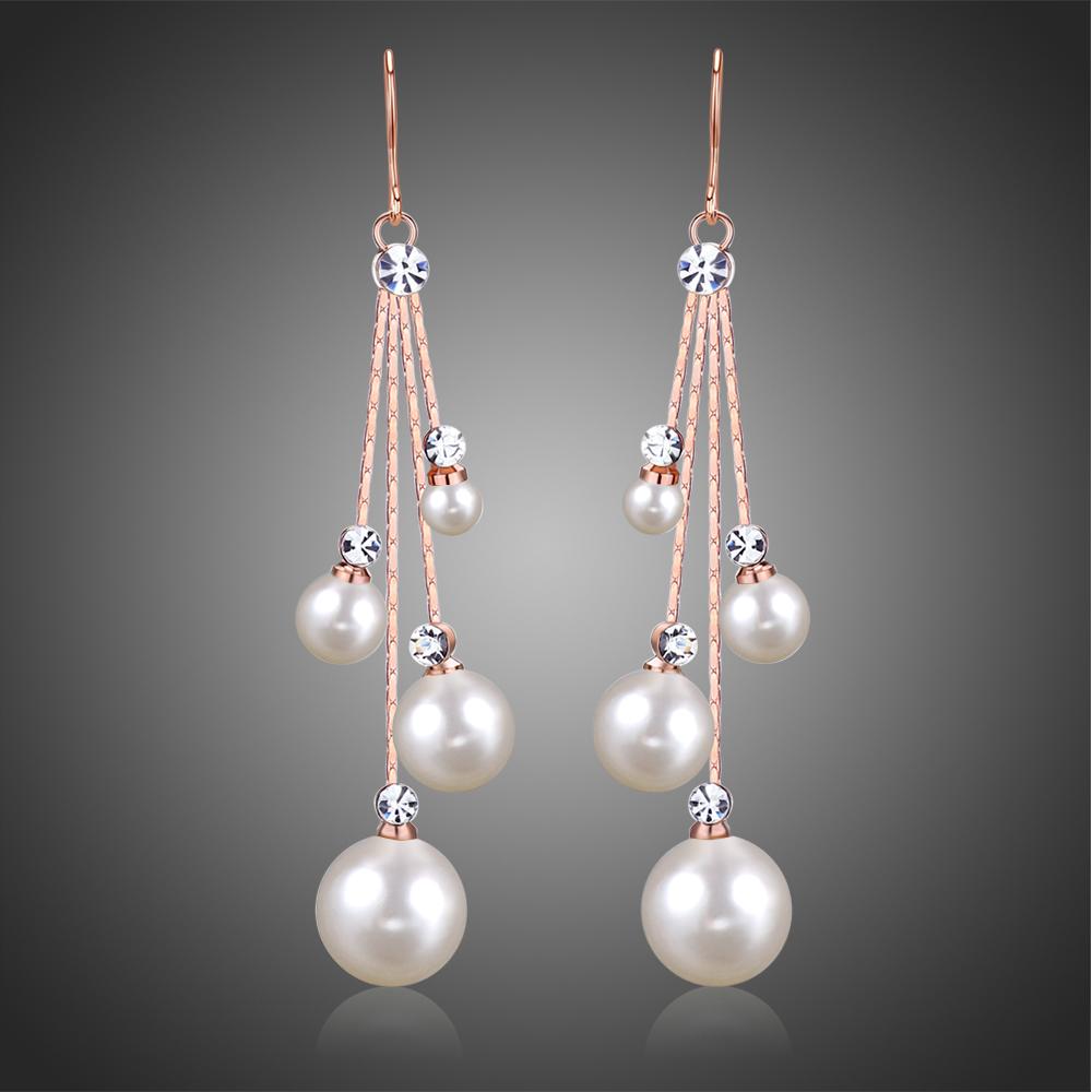 Simulated Pearl Chain Dangle Hook Earrings -KPE0343 - KHAISTA Fashion Jewellery