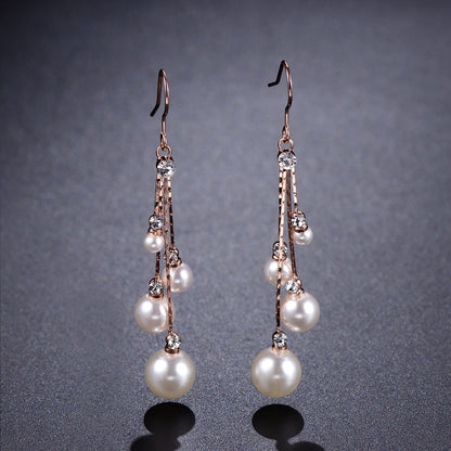 Simulated Pearl Chain Dangle Hook Earrings -KPE0343 - KHAISTA Fashion Jewellery