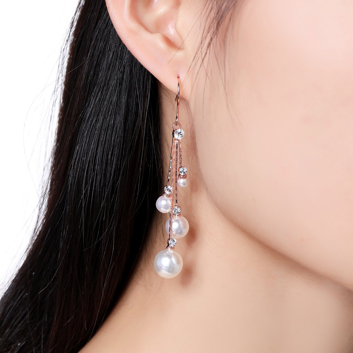 Simulated Pearl Chain Dangle Hook Earrings -KPE0343 - KHAISTA Fashion Jewellery