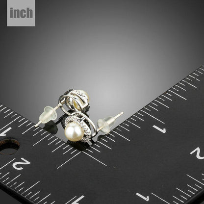 Simulated Pearl Crystals Stud Earrings -KPE0277 - KHAISTA Fashion Jewellery