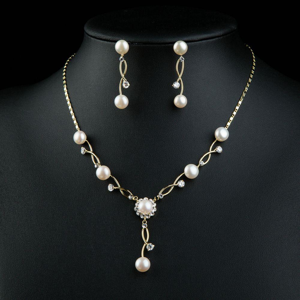 Simulated Pearl Vines Set with Austrian Crystal Vintage Earrings and Necklace Set - KHAISTA Fashion Jewellery