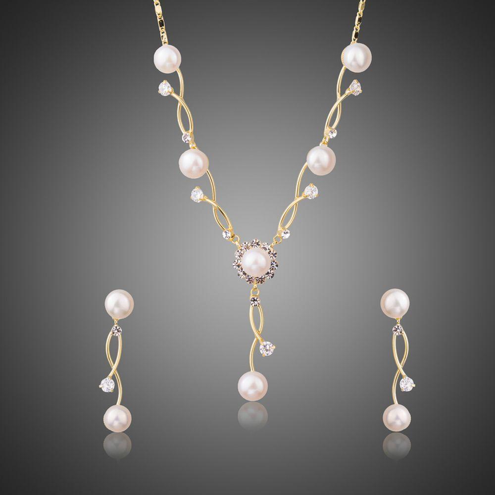 Simulated Pearl Vines Set with Austrian Crystal Vintage Earrings and Necklace Set - KHAISTA Fashion Jewellery