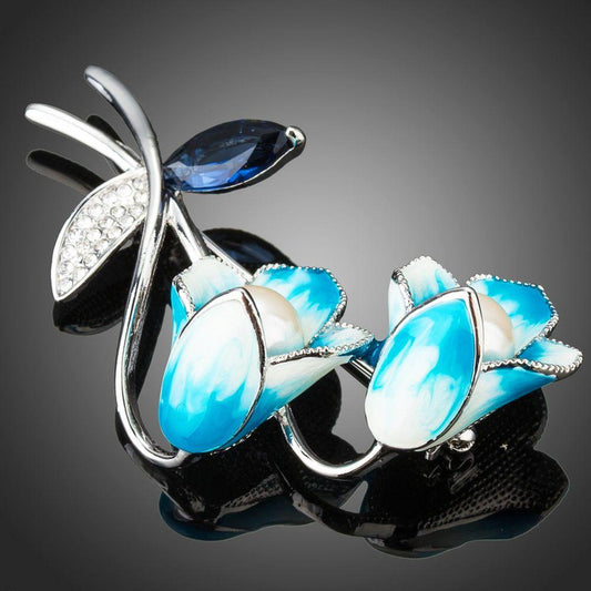 Sky Blue Oil Paint Flower Pin Brooch - KHAISTA Fashion Jewellery